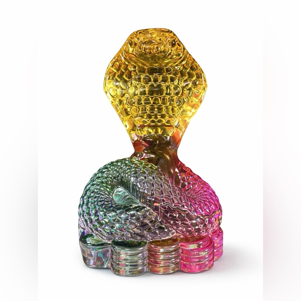 Crystal Cobra Snake Figurine Multicolor Pink Green Amber 3” Art Glass Paperweigh - Picture 2 of 8